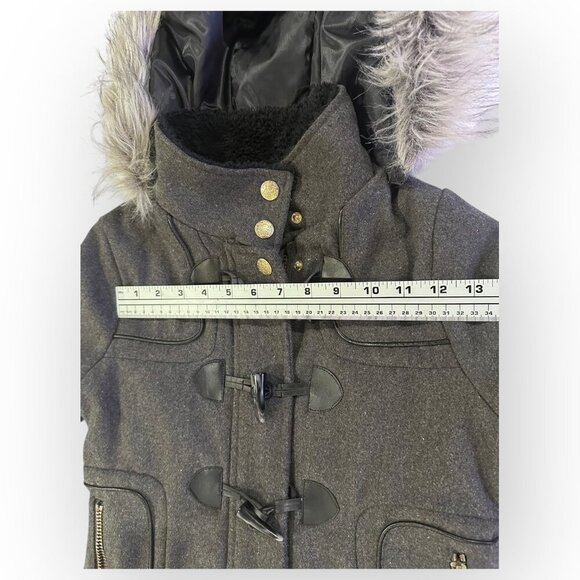 London Fog Jacket Faux Fur Hood Gray Coat Alpine Swiss Parka Size Girls Large 14 - Picture 15 of 16